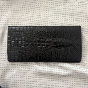Black Croc-Embossed Long Wallet - Women Bags Wallets